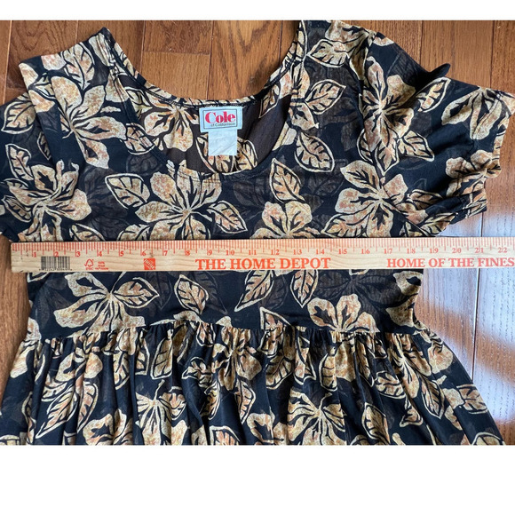 Vintage Cole Illusion Mesh Baby Doll Top, Floral, Black/Orange, size Medium - Picture 7 of 9